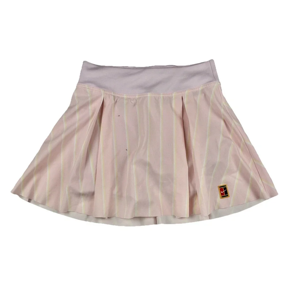 Nike Court DriFIT Victory Tennis Skirt Pink Yellow Striped Pleated XS DJ3620-695